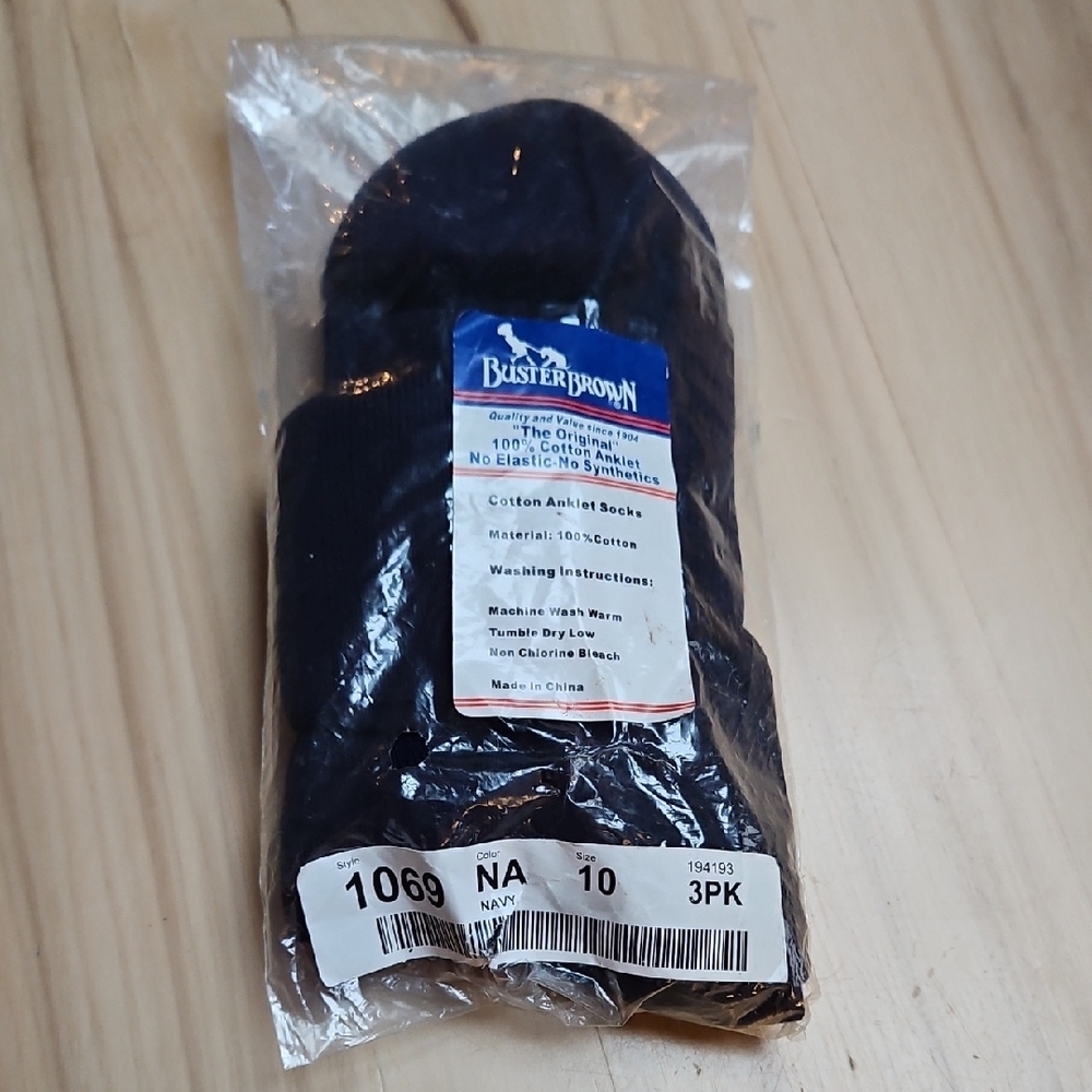 Vintage NWT Buster Brown Navy Ankle Socks 3-Pack 100% Cotton Sz.L Unisex
